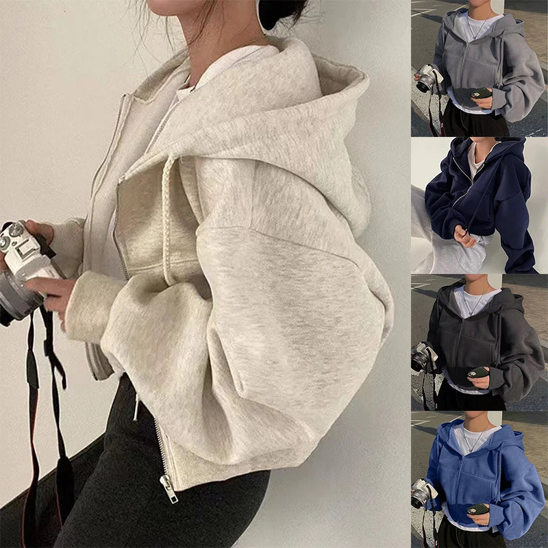 Navy Fleece Cropped Hoodie Dames | ByJiméa