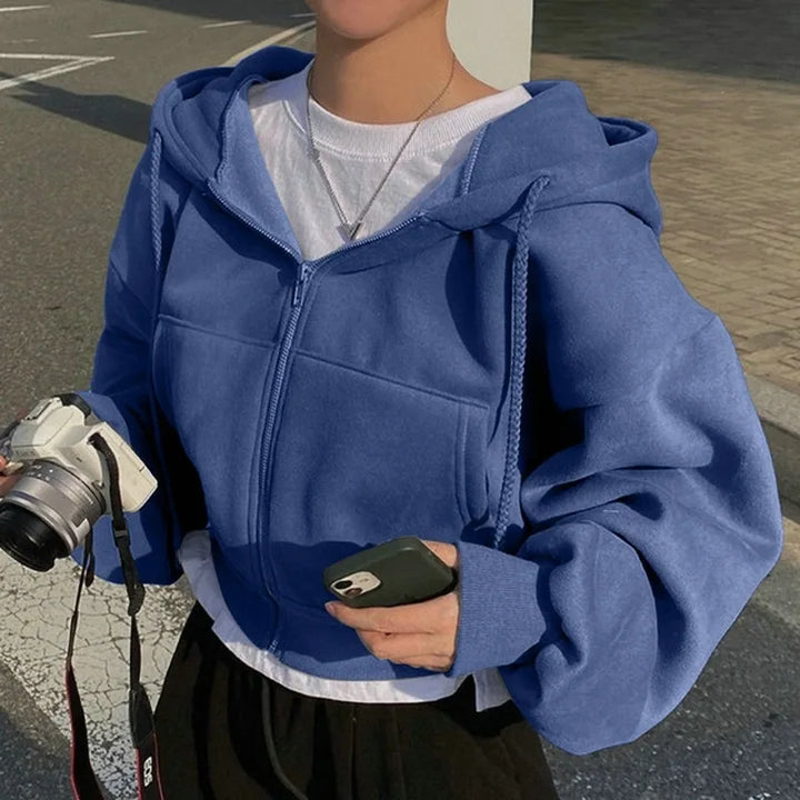 Navy Fleece Cropped Hoodie Dames | ByJiméa