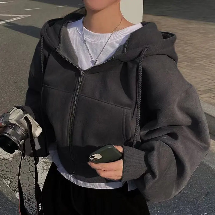 Navy Fleece Cropped Hoodie Dames | ByJiméa