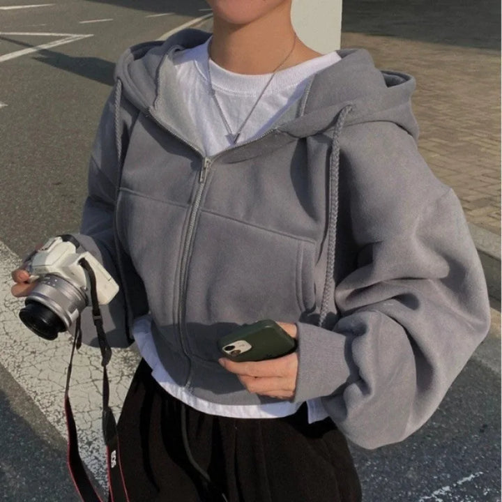 Navy Fleece Cropped Hoodie Dames | ByJiméa