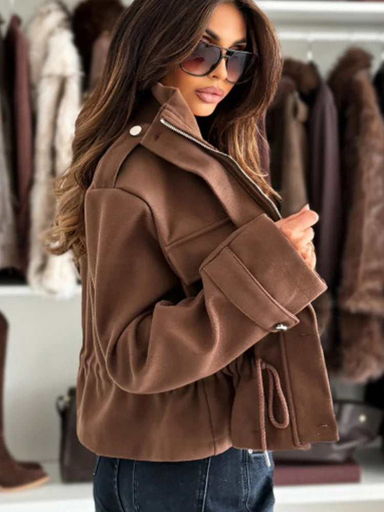 New Fashion Long Sleeve Zipper Women's Jackets Casual Loose Autumn Winter Women's Coat Office Lady Chic Outwear