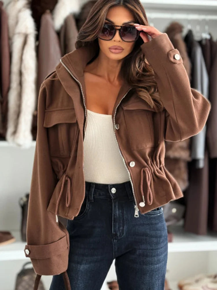 New Fashion Long Sleeve Zipper Women's Jackets Casual Loose Autumn Winter Women's Coat Office Lady Chic Outwear