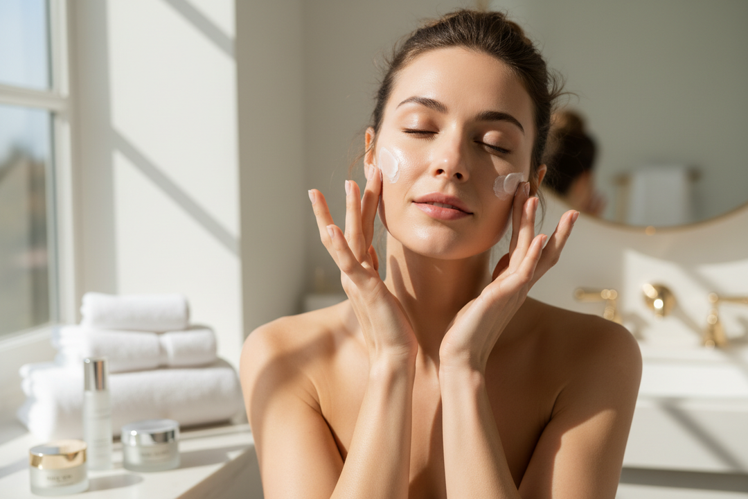 Vrouw die creme opsmeert